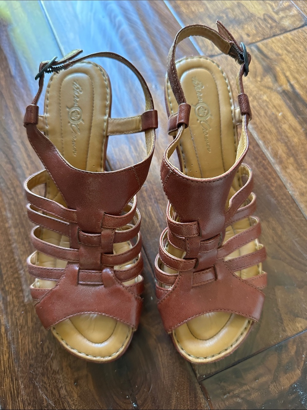 Born Brown Leather Strappy Heeled Sandals Sz 9